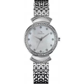 BELLEVUE Women's Watch D48 (32mm) - Quartz Analog, White Dial, Black Faux Leather Strap