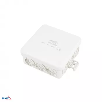 BEMKO E04-PI12-IP55 Paviršinio montavimo jungčių dėžutė 85x85x36.5mm IP55 12 įvadų šviesiai pilka