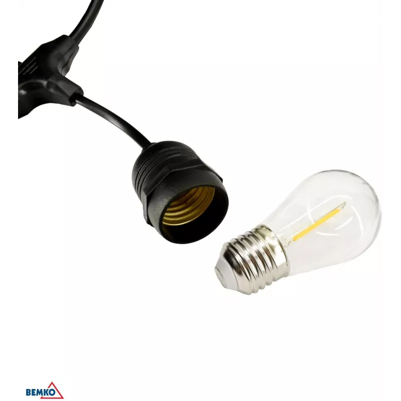BEMKO SOLBEE Saulės energija varomi LED sodo girliandos 10 LED 10m Šilta balta 3000K IP65 Juoda