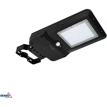 BEMKO SOLGER 20W saulės energijos LED gatvių šviestuvas 3000lm, pasirenkama CCT 3000/4000/6000K, IP65, juodas, su PIR jutikliu