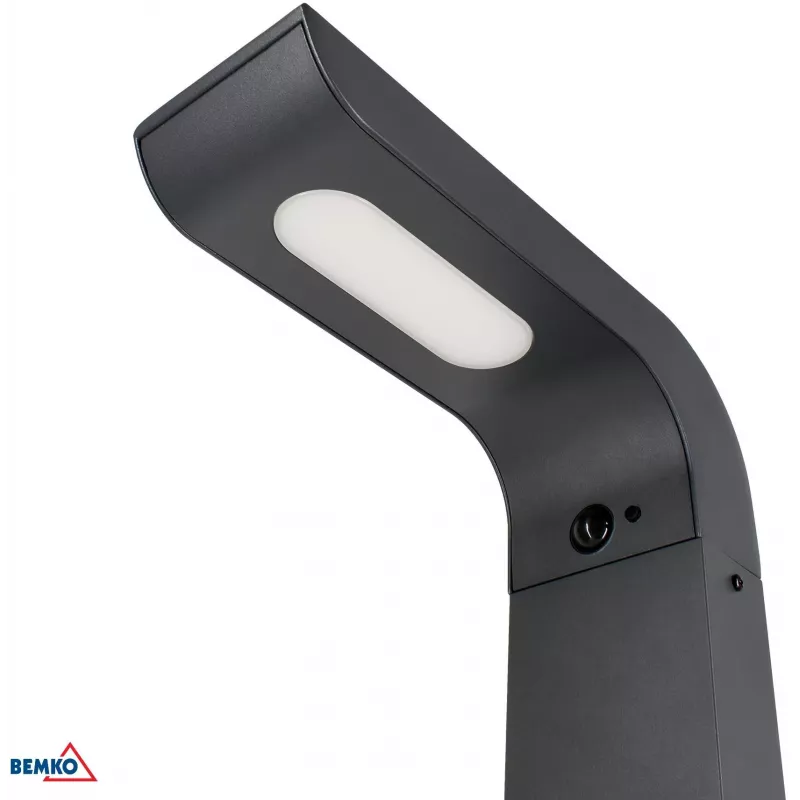 BEMKO SOLVEO Hybrid LED sodo prožektorius, 7W, 600lm, CCT 3000K/4000K/6500K, 80cm, IP65, tamsiai pilka, PIR jutiklis