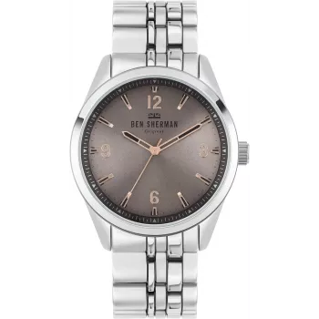 BEN SHERMAN Men's Quartz Analog Watch WB057ESM 43mm Stainless Steel Blue Dial Silver Mesh Strap