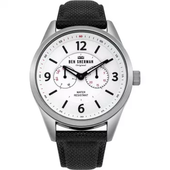 BEN SHERMAN Vyriškas kvarcinis analoginis laikrodis WB069WB 45 mm juodas ciferblatas juodas odinis dirželis