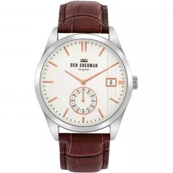 BEN SHERMAN Men's Watch WB039T 43mm Brown Leather Strap Black Dial