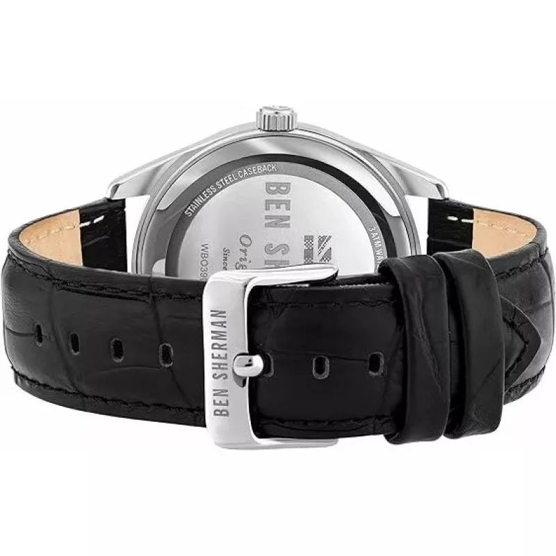 BEN SHERMAN Vyriškas laikrodis WB039UB 43mm juodas ciferblatas juodas dirbtinės odos dirželis