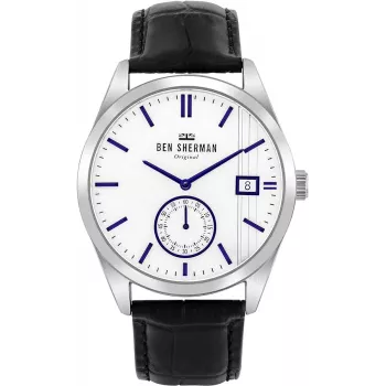 BEN SHERMAN Vyriškas laikrodis WB039UB 43mm juodas ciferblatas juodas dirbtinės odos dirželis