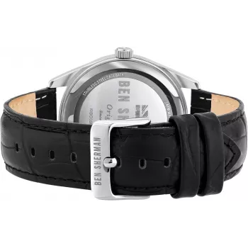 Ben Sherman vyrų WB039BB analoginis kvarcinis laikrodis 43mm juodas ciferblatas juodas odinis dirželis