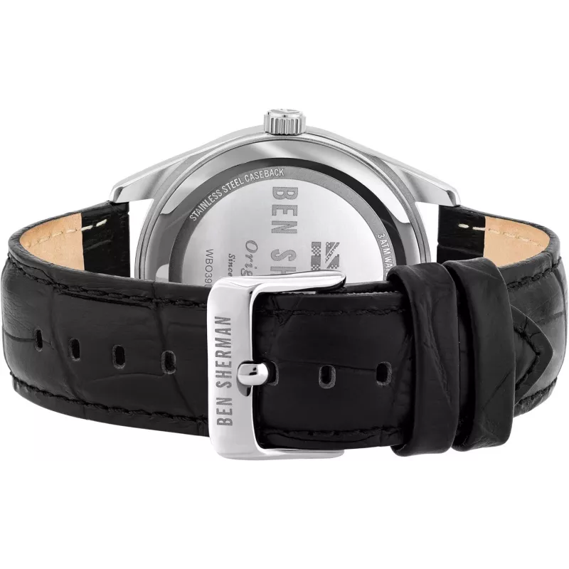 Ben Sherman vyrų WB039BB analoginis kvarcinis laikrodis 43mm juodas ciferblatas juodas odinis dirželis