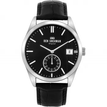 Ben Sherman vyrų WB039BB analoginis kvarcinis laikrodis 43mm juodas ciferblatas juodas odinis dirželis