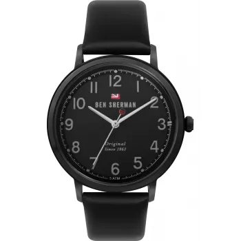 Ben Sherman WBS113BB Vyriškas analoginis kvarcinis laikrodis 43mm juodas ciferblatas, natūralios odos dirželis
