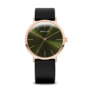 Bering Classic vyriškas kvarcinis laikrodis 36mm nerūdijantis plienas rožinis auksas mėlynas ciferblatas Milano tinklelio apyrankė 13436-469