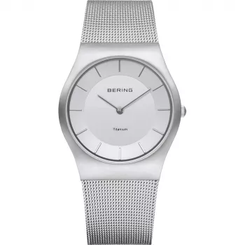 BERING Women's Classic Quartz Watch 35mm Stainless Steel Mesh White Dial 11935-000