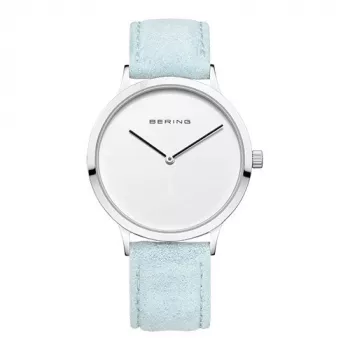 BERING Moteriškas Laikrodis 14937-804 (39mm) - Rožinio Aukso Nerūdijančio Plieno Tinklelis, Mėlynas Ciferblatas