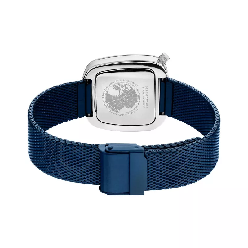 BERING moteriškas laikrodis 18034-307 (34 mm) – rožinio aukso ir mėlynas saulės spindulių ciferblatas