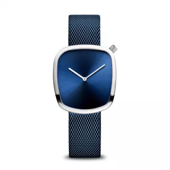 BERING moteriškas laikrodis 18034-307 (34 mm) – rožinio aukso ir mėlynas saulės spindulių ciferblatas