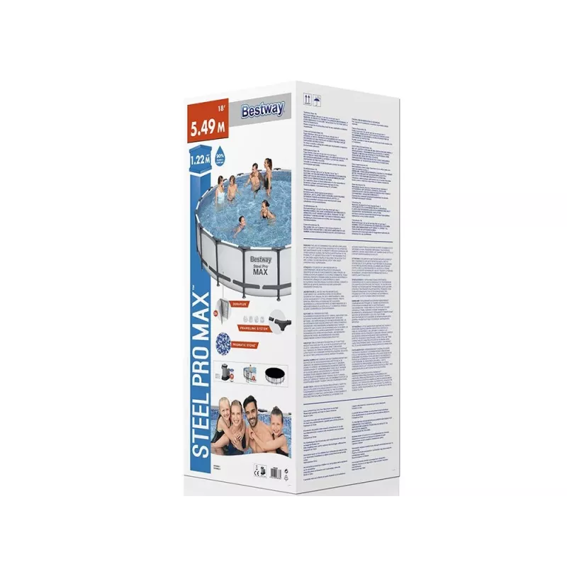 Bestway Steel Frame Pool 549 x 122 cm (18 ft x 48 in) Round Above Ground Pool su filtro siurbliu, kopėčiomis, dangčiu - 56462