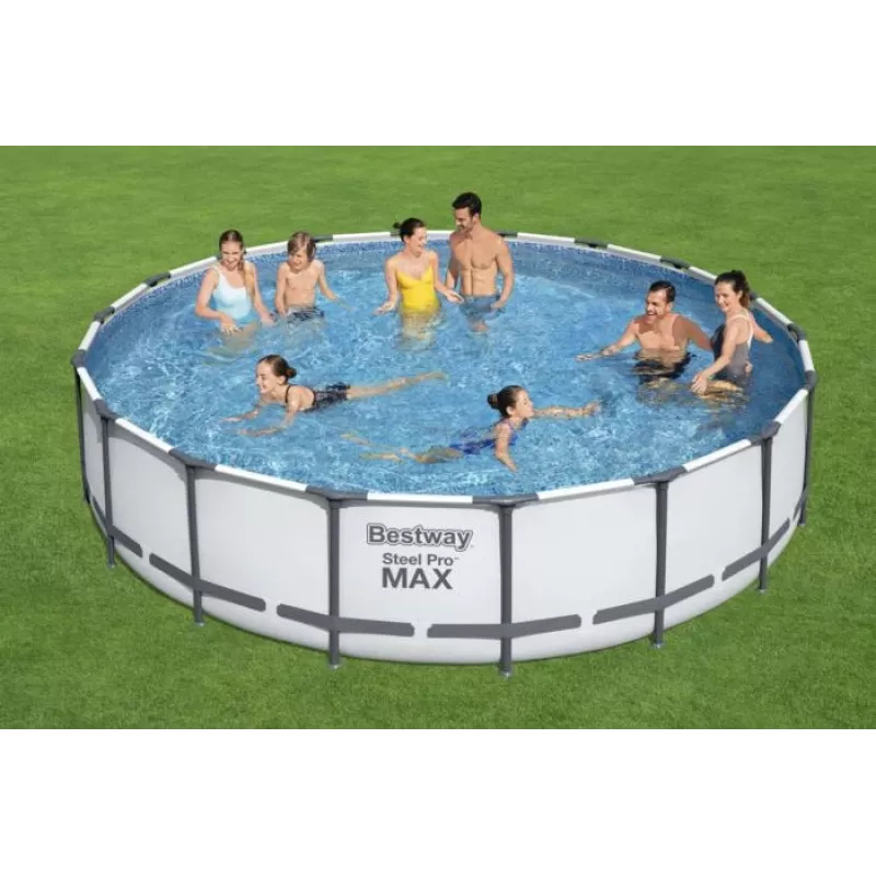 Bestway Steel Frame Pool 549 x 122 cm (18 ft x 48 in) Round Above Ground Pool su filtro siurbliu, kopėčiomis, dangčiu - 56462