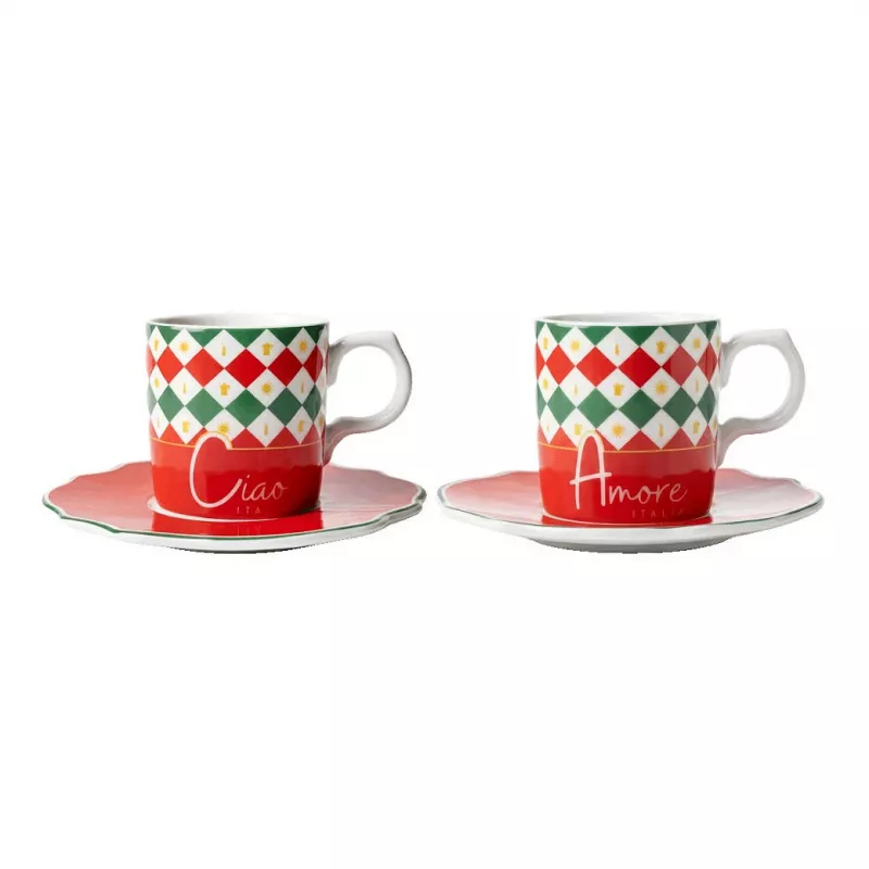 Bialetti Tricolore Espresso puodelių ir lėkštelių rinkinys (2 puodeliai, 2 lėkštelės)