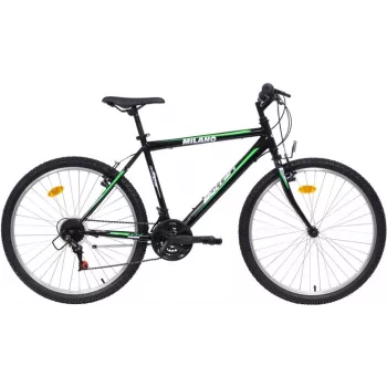 BICYCLE CITY MILANO 26 Black 6-Speed City Bike with Wicker Basket and Rear Rack