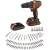 BLACK+DECKER 18V belaidis plaktukinis gręžtuvas-suktuvas BDCHD18BAFC, juoda/oranžinė, 2x 1,5 Ah ličio jonų baterijos, 80 dalių priedų rinkinys, dėklas