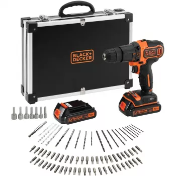 BLACK+DECKER 18V belaidis plaktukinis gręžtuvas-suktuvas BDCHD18BAFC, juoda/oranžinė, 2x 1,5 Ah ličio jonų baterijos, 80 dalių priedų rinkinys, dėklas