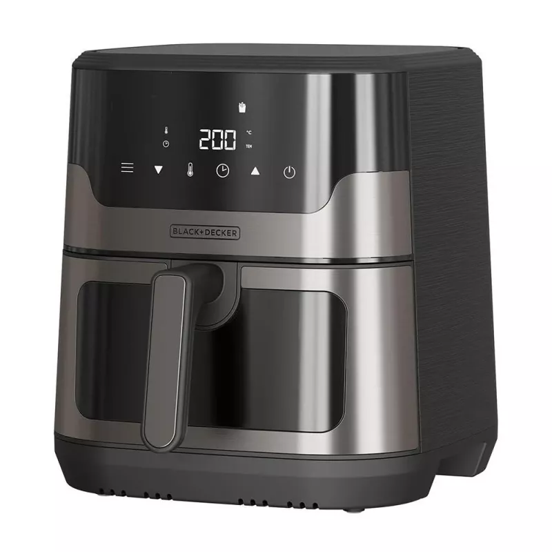 BLACK+DECKER BXAF8001E 8L skaitmeninis oro gruzdintuvas, 1700W, 8 programos, nelipni krepšelis, juodos spalvos
