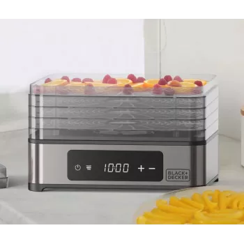 Black+Decker BXDE401E Vaisių, grybų ir daržovių džiovintuvas - 400W, 5 padėklų, skaitmeninis laikmatis, BPA neturintis plastikas, juoda