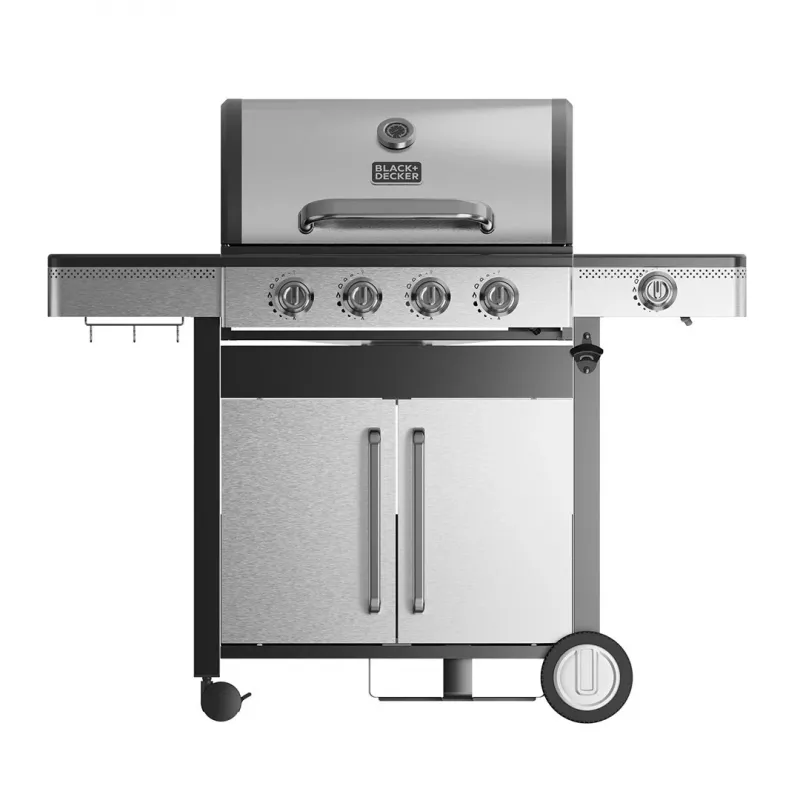 Black+Decker BXOG16550E dujinis grilis, 4 degikliai su šoniniu degikliu, 16,5 kW, juodas ir nerūdijančio plieno