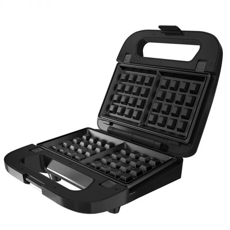 BLACK+DECKER BXSA754E 3-in-1 sumuštinių kepimo aparatas, vaflių keptuvė ir grilis su 3 keičiamomis nepridegančiomis plokštėmis, 750 W, nerūdijantis plienas