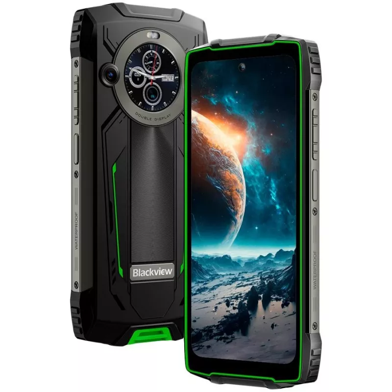 Blackview BV8200 Neardūžtamas 4G LTE išmanusis telefonas 6.5 inch FHD+ 120Hz, 1.3 inch antrinis ekranas, 12GB RAM, 256GB atmintis, 8800mAh baterija, 50MP+13MP galinės kameros, 32MP priekinė kamera, IP68/IP69K/MIL-STD-810H, NFC, pirštų atspaudų skaitytuvas, žalias