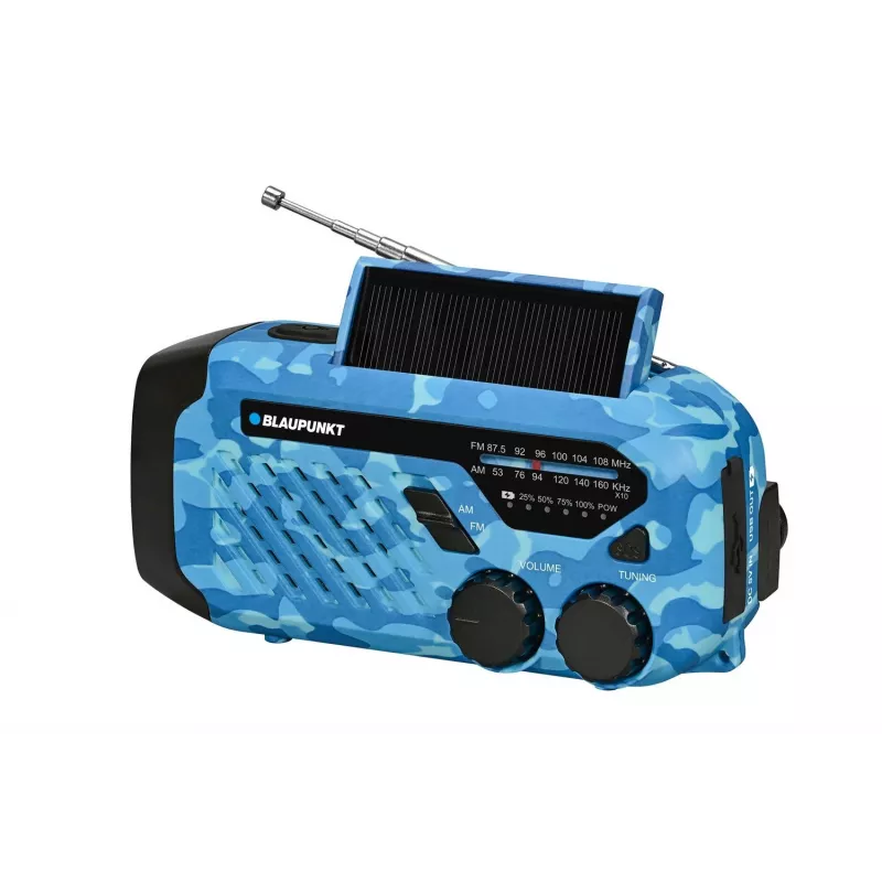 Blaupunkt ER10BC FM PLL skaitmeninis žadintuvas su radiju, dvigubu žadintuvu, USB įkrovimu, termometru, mėlynas kamufliažas