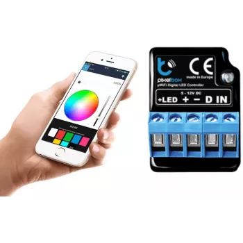 BLEBOX LED Pixelbox Wi-Fi apšvietimo modulis – pikselių valdiklis, skirtas WS2812/APA102, 5A, 1024 pikseliai