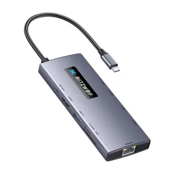 BlitzWolf BW-NEW TH8 10-in-1 USB-C Hub Adapter su 4K HDMI, 3x USB 3.0, 2x USB 2.0, Gigabit Ethernet, 100W PD, SD/TF kortelių skaitytuvu, Space Gray