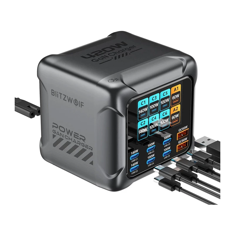 Blitzwolf BW-S33 420W 8 prievadų USB-A įkroviklis, juodas