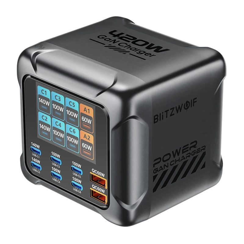 Blitzwolf BW-S33 420W 8 prievadų USB-A įkroviklis, juodas