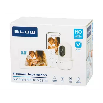 BLOW Electronic Baby Monitor su 5.5 inch LCD WiFi monitoriumi, Full HD kamera, Pan/Tilt/Zoom, naktiniu matymu, dvipusiu garsu, temperatūros jutikliu, lopšinėmis, 300m atstumu