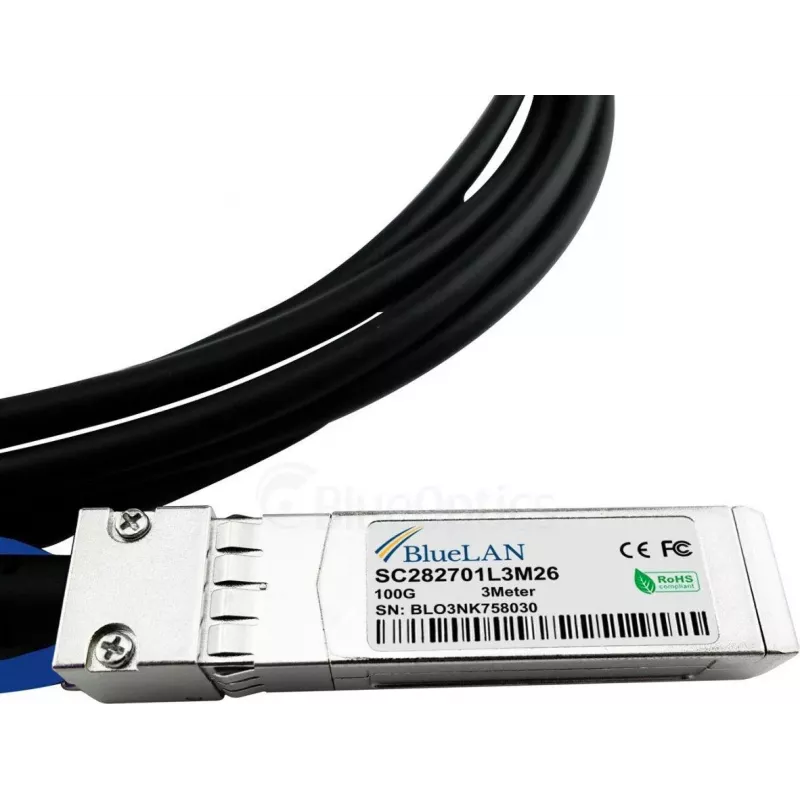 BlueOptics Dell EMC Compatible DAC-QSFP28-4SFP28-25G-BL Passive 100GBASE-CR4 QSFP28 į 4x25GBASE-CR SFP28 Direct Attach Breakout kabelis, 5m, AWG26