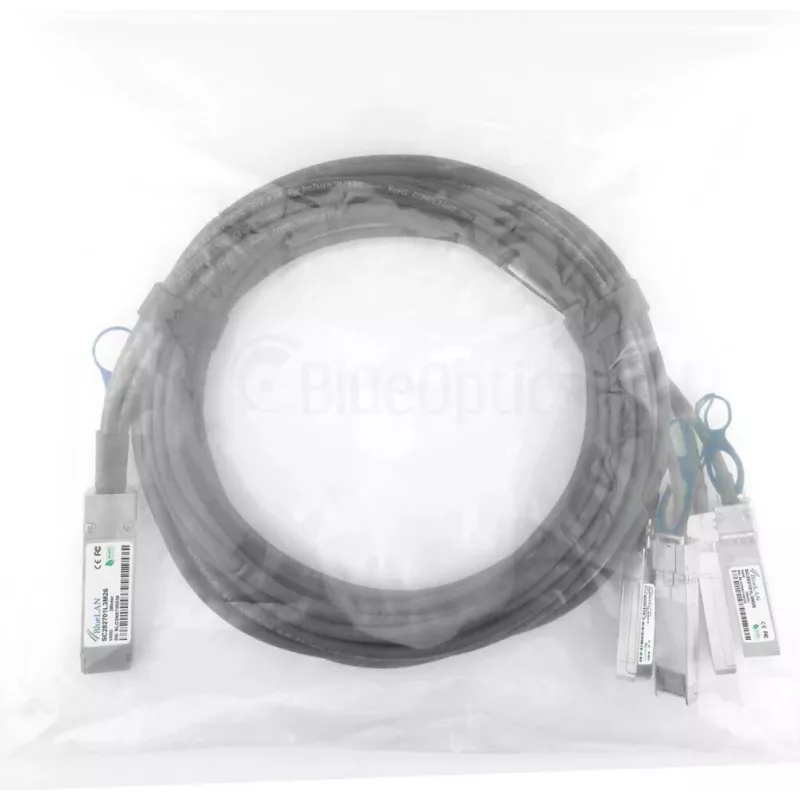 BlueOptics MCP7F00-A002R30N suderinamas BlueLAN QSFP28 į 4x SFP28 tiesioginio prijungimo šakotuvinis kabelis, 2m, pasyvus, AWG26