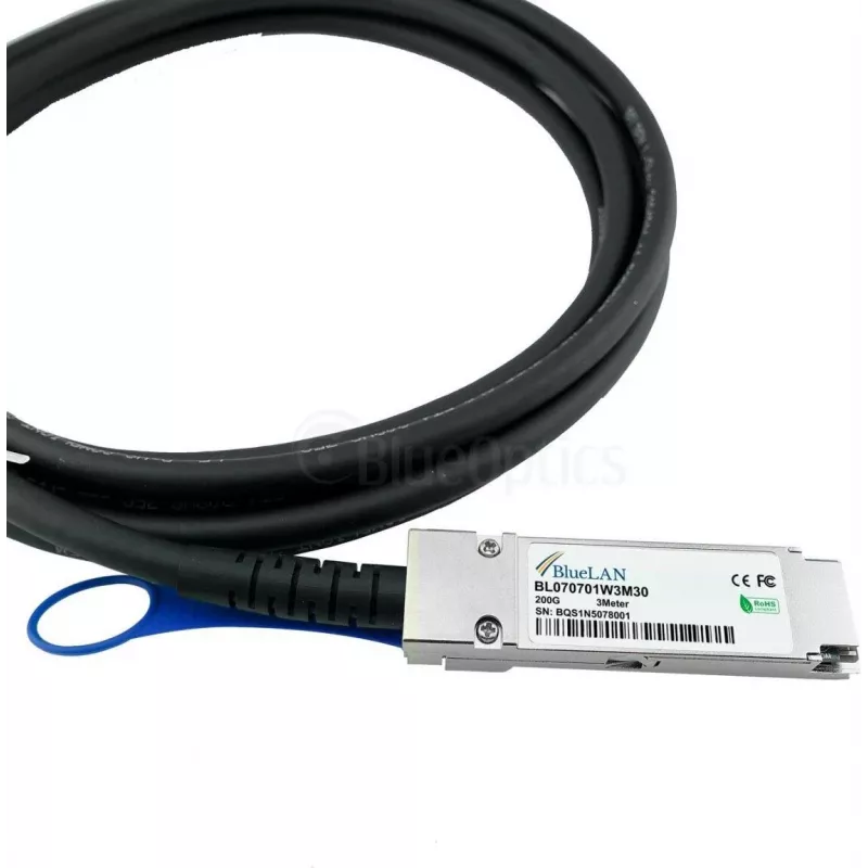 BlueOptics NVIDIA 980-9I54H-00V00A BlueLAN BL070701W0.5M30 QSFP56 Direct Attach Cable, 200GBASE-CR4, 30AWG, 0.5 Meter