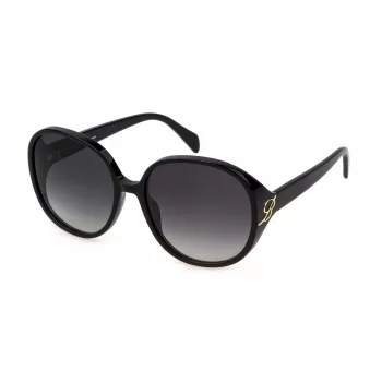 BLUMARINE Moteriški katės akies formos akiniai nuo saulės SBM864-61700F Blizgantys juodi Gradientiniai pilki 61 mm
