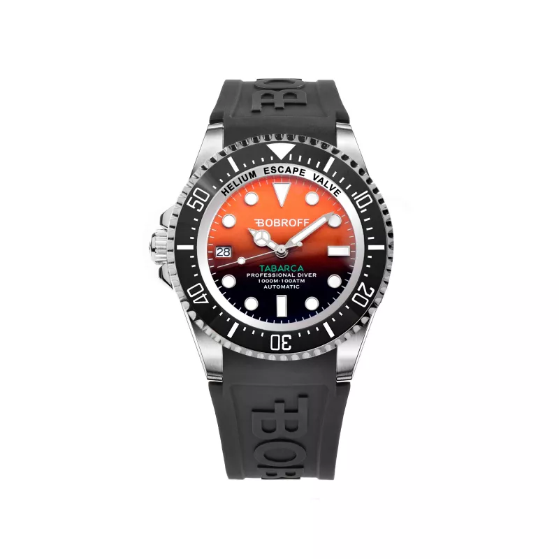 BOBROFF MAN BF0004i-BFSTN 42mm Quartz Analog Watch Black Dial Leather Strap
