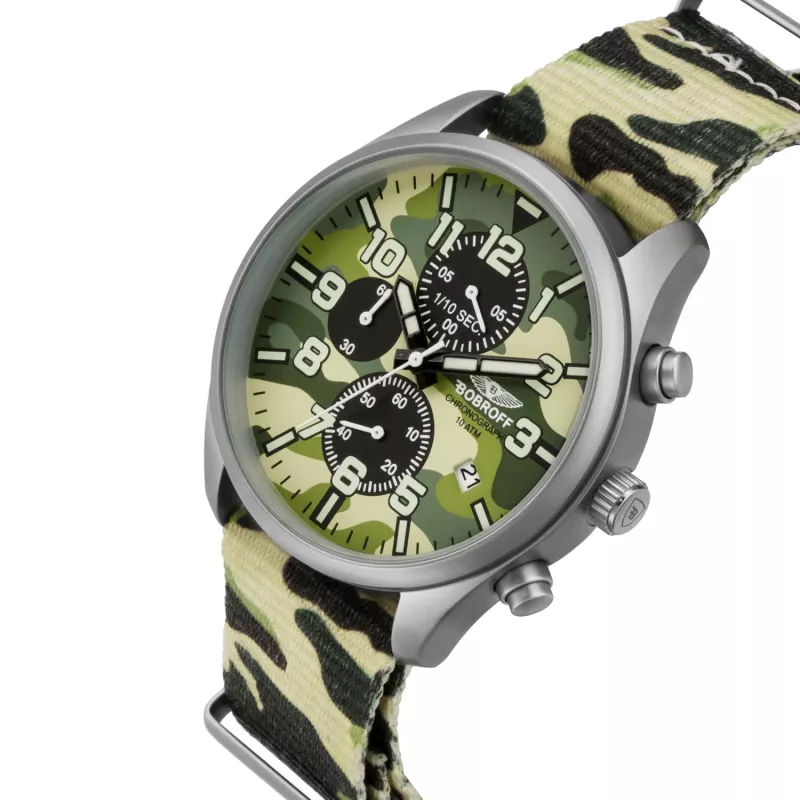 BOBROFF MAN BF0020 Analoginis kvarcinis laikrodis 42mm Nerūdijantis plienas Juoda oda