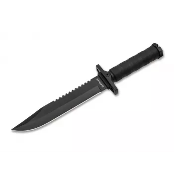 BOKER MAGNUM John Jay Išgyvenimo peilis 02SC004 Fiksuota geležtė 440A Nerūdijantis plienas Clip Point Pjūklo nugarėlė Aliuminio rankena su išgyvenimo rinkiniu ir ABS makštimi