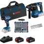 Bosch 18V Professional Set Rotary Hammer GBH 18V-22 + Drill Driver GSR 18V-45 - (mėlyna/juoda, 2x Li-Ion akumuliatorius 4.0Ah, gręžtuvinis plaktuko antgalis ir antgalių rinkinys, įrankių krepšys) (0615V0003D)