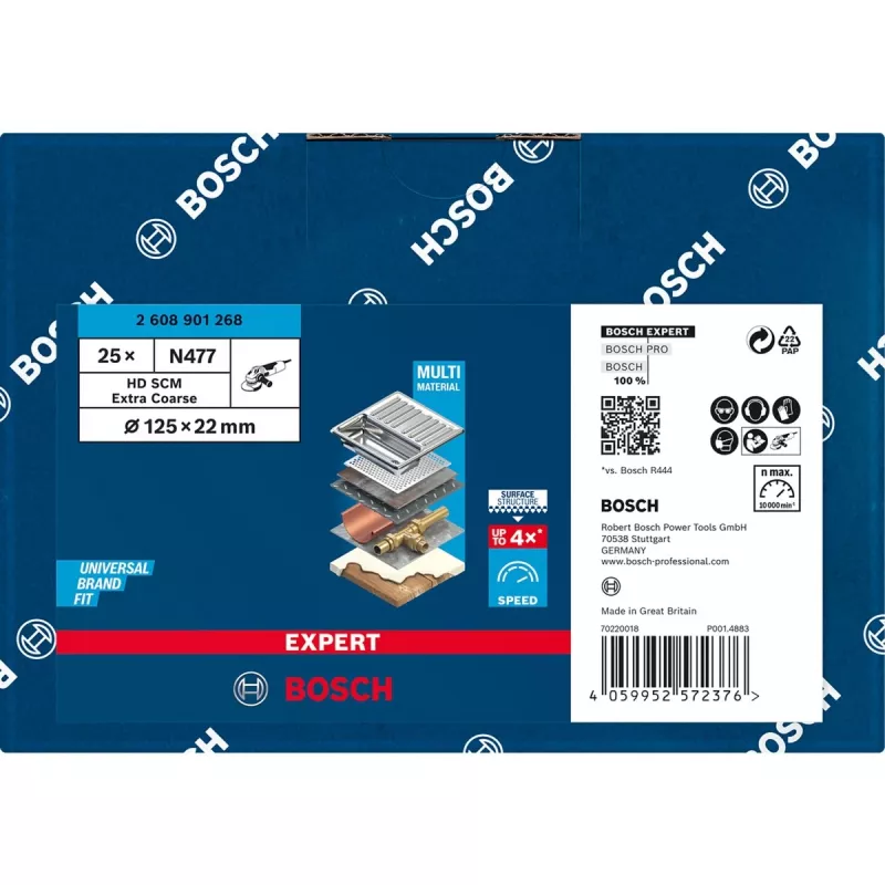 Bosch Expert HD SCM N477 paviršiaus kondicionavimo diskas, 125 mm, ypač šiurkštus, nerūdijančiam plienui, spalvotiesiems metalams, plieno lakštams, dažams ant medžio