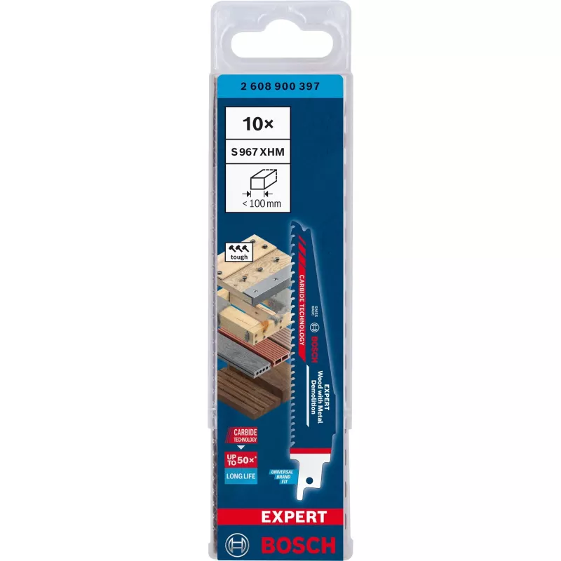 Bosch Expert S 967 XHM pjūklo geležtė – medžiui su metalu griovimo darbams, 150 mm, 10 vnt.