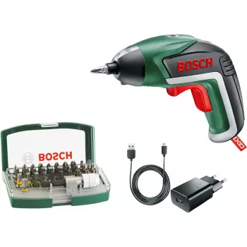 Bosch IXO 5 belaidis atsuktuvas su 32 dalių antgalių rinkiniu, 3,6 V Li-Ion 1,5 Ah, žalia/juoda