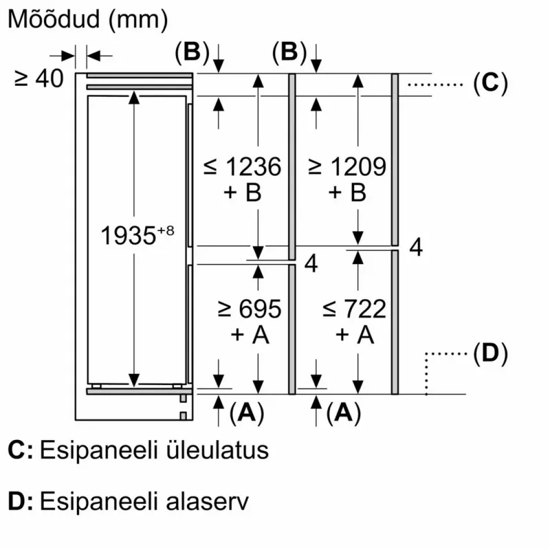 Bosch KIN96SFD0 pilnai integruotas šaldytuvas-šaldiklis su VitaFresh pro 0°C, NoFrost, 387L, energijos klasė D, 35 dB