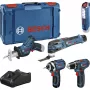Bosch Power Tools 12V 5 dalių įrankių rinkinys GOP + GSR + GDR + GSA + GLI (mėlyna, 3x Li-Ion 2.0Ah baterija)