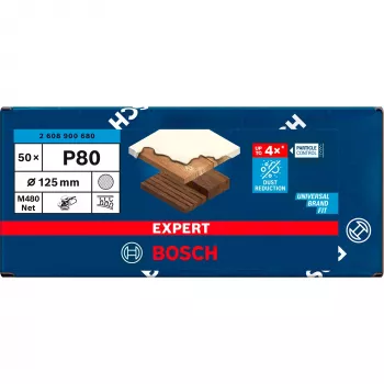 Bosch PowerTools Expert M480 Net Šlifavimo Diskas 125 mm, Grūdėtumas K80 (50 vnt., skirtas ekscentriniams šlifuokliams)